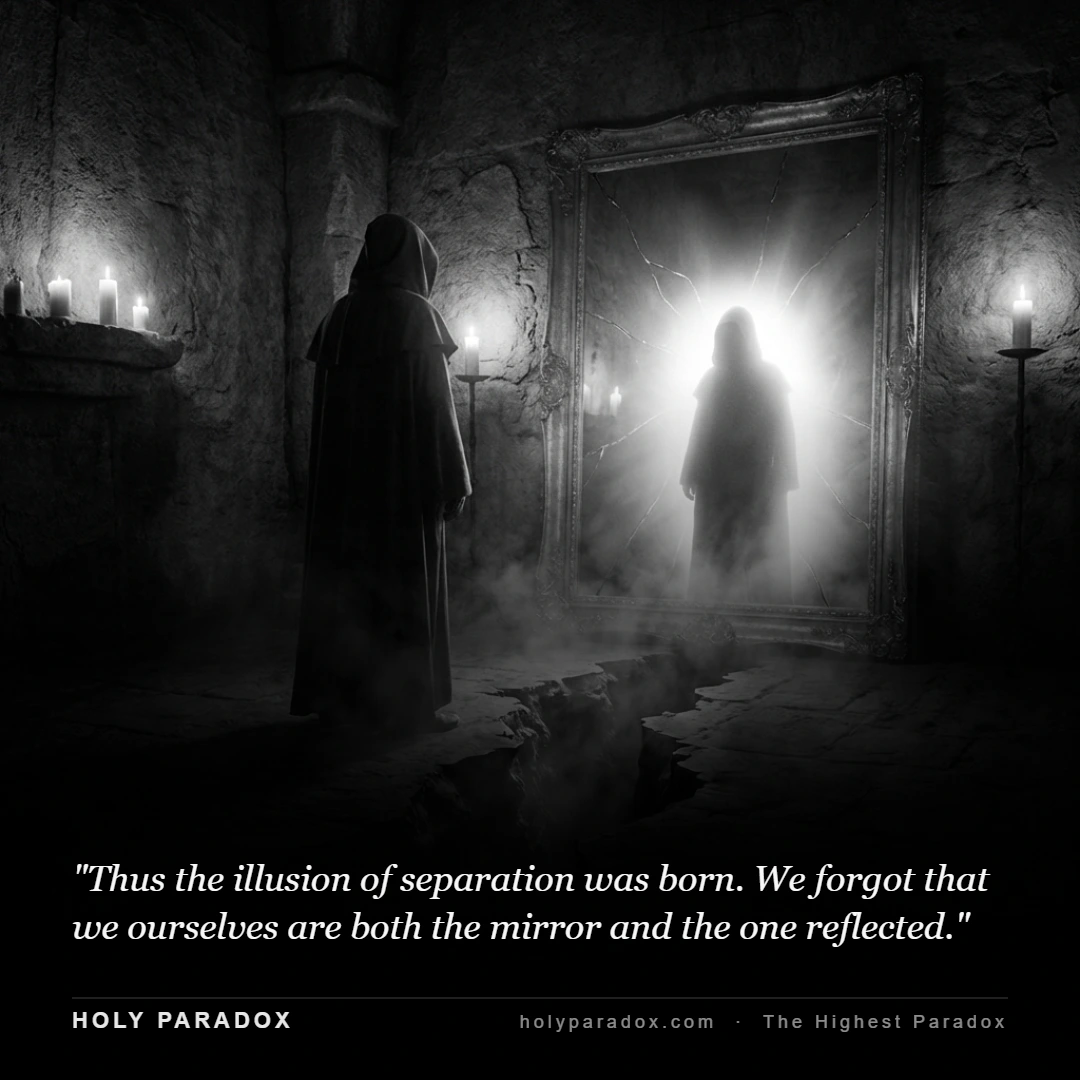 Thus the illusion of separation was born. We forgot that we ourselves are both the mirror and the one reflected.